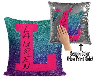 initial sequin pillow