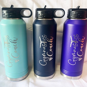 12, 20, 32, or 40 Ounce Gymnastics Coach Water Bottle Laser Engraved, Choose a Color and Size, Stainless Steel, Kids Water Bottles image 2