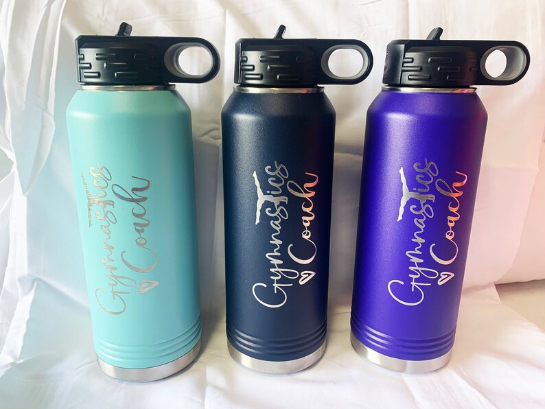 12, 20, 32, or 40 Ounce Gymnastics Coach Water Bottle Laser Engraved, Choose a Color and Size, Stainless Steel, Kids Water Bottles image 2