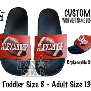 Personalized Football Slides Flip Flops Sandals Polyurethane Flex Soles - Customize with Your Name, Number, and Background! Abstract Design
