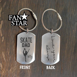 FIGURE SKATER DAD Keychain|Choose Your Image|Handwriting & Font Options|Personalized|Stainless Steel|Laser Engraved Key Chain