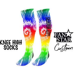 Personalized Tie Dye Knee High Socks, Custom Knee High Tie Dye Socks, Choose ANY Color Tie Dye! Great Team Gift Soccer Softball Basketball