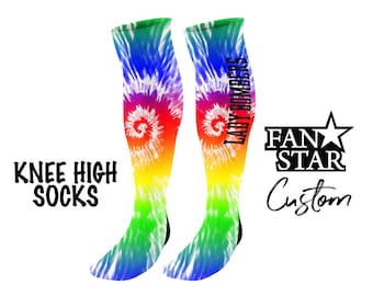 Personalized Tie Dye Knee High Socks, Custom Knee High Tie Dye Socks, Choose ANY Color Tie Dye! Great Team Gift Soccer Softball Basketball