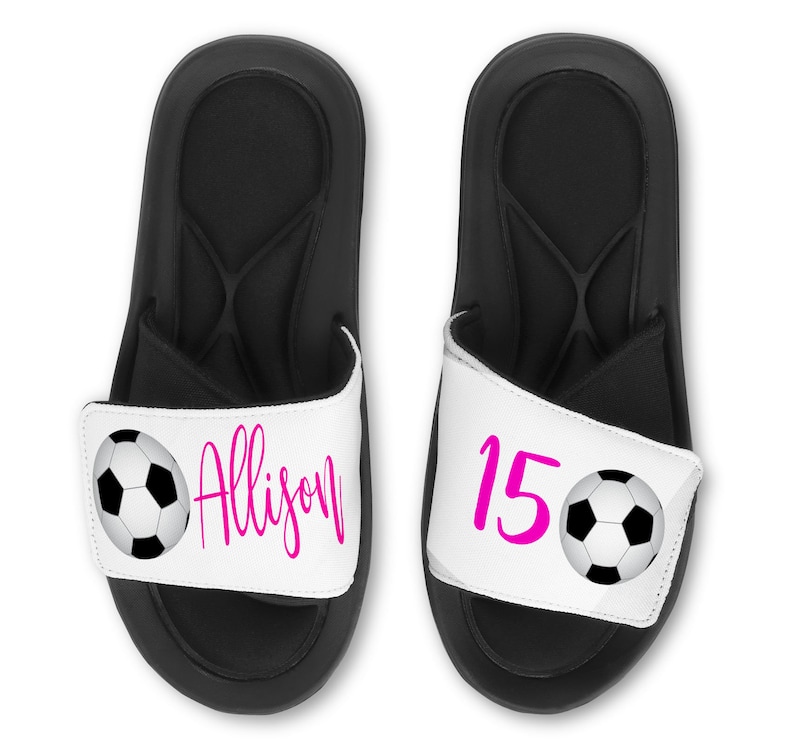 Personalized Custom Soccer Slides Flip Flops Sandals Soccer Sandals Custom Soccer Sandals Choose Your OPTIONS image 1