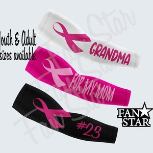 Personalized Pink Ribbon ARM Sleeves, Breast Cancer Awareness Sleeve for Kids and Adults, Custom Pink Ribbon Arm Sleeves, Baseball Football