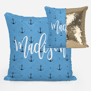 Personalized Anchors Mermaid Sequin Flip Pillow