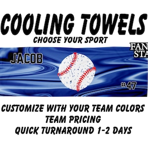 Personalized Baseball Cooling Towels Perfect for the Summer, Add Your Logo and Names, Choose Your Colors and Choose Your Design