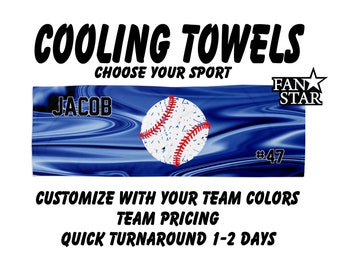 Personalized Baseball Cooling Towels Perfect for the Summer, Add Your Logo and Names, Choose Your Colors and Choose Your Design