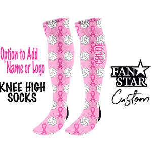 Personalized Pink Volleyball Breast Cancer Knee High Socks, Custom Breast Cancer Awareness Socks, Add ANY text to the socks!