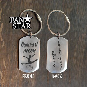 GYMNAST MOM Keychain|Leaping|Choose Your Image|Handwriting & Font Options|Personalized|Stainless Steel|Laser Engraved Key Chain