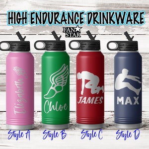 Personalized Track & Field Water Bottle Engraved, Custom Track Water Bottle, Stainless Steel for Long Lasting Cold or Hot Drinks, Many Sizes