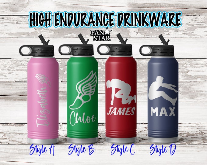Personalized Track & Field Water Bottle Engraved, Custom Track Water Bottle, Stainless Steel for Long Lasting Cold or Hot Drinks, Many Sizes