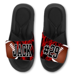 Custom FOOTBALL Slides Flip Flops Sandals, Personalized Lightning Design Team Football Slides, Custom with Your Name, Number, or Logo!
