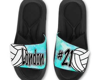 Custom VOLLEYBALL Slides Flip Flops Sandals, Large Side Volleyball Sandals, Memory Foam Sole Slides, Pick Your Color - Marble