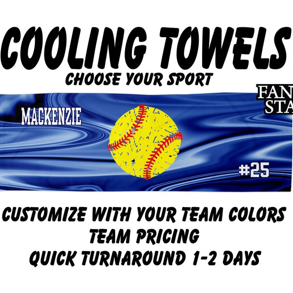 Personalized Softball Cooling Towels for Players, Add Your Logo and Names, Choose Your Colors and Choose Your Design