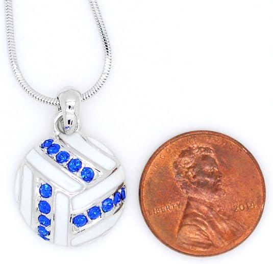 Volleyball Pendant Number Necklace with Crystals to Match Team Colors, Birthstone, or Favorite Color, Rhodium Plated, Team Gift