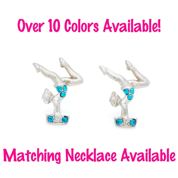 Crystal Gymnast Earrings - Gymnastics Beam Post Earrings - Many Colors Available - Rhodium Plated