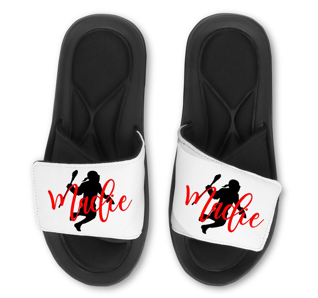 Personalized Custom LACROSSE Girl Slides Flip Flops Sandals Design Your