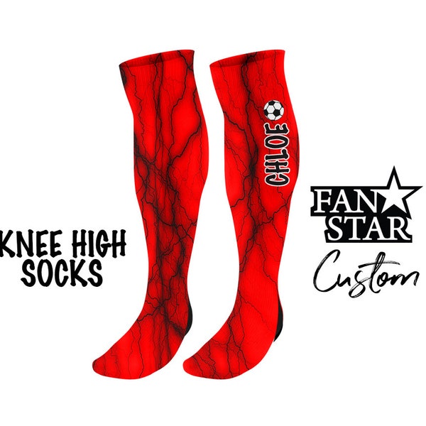 Personalized Soccer Knee High Socks, Custom Lightning Soccer Socks Knee High Socks with Name or Team, Great Team Socks