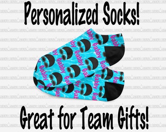 Custom SWIMMER Socks - Personalized Swim Socks - Custom Swim Goggles Socks, Sparkle or White Socks