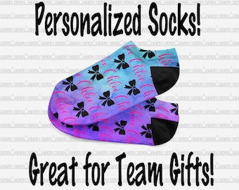 Custom CHEER Socks, Personalized CHEER Team Socks, Option to Choose Cheerleading Image, Glitter or Plain Socks