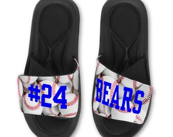 Custom Baseball Slides Flip Flops Sandals, Personalized Full Baseball Slides, Team Baseball Slides, Add Your Name, Number, or Logo!