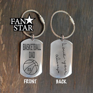 BASKETBALL DAD Keychain Custom|Basketball|Handwriting & Font Options|Personalized|Stainless Steel|Laser Engraved Key Chain