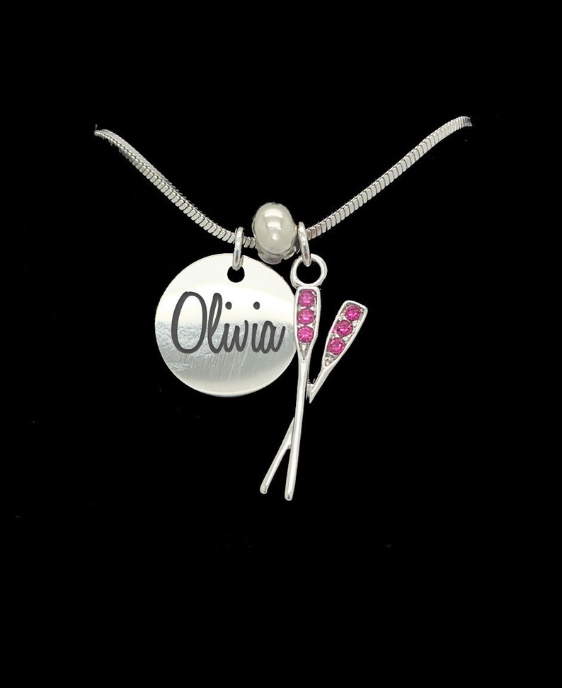 Personalized Crystal Stainless Steel Laser Engraved Custom Crew Pendant Name Necklace Rowing Pendant Choose Your Color