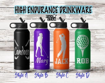 Personalized Golfer Water Bottle Laser Engraved with Name, Choose a Color, Size, Stainless Steel, 20, 32, or 40 Oz, Member Guest Gift