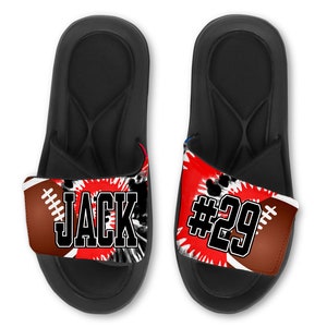 Custom FOOTBALL Slides Flip Flops Sandals, Personalized Tie Dye Design Team Football Slides, Custom with Your Name, Number, or Logo!