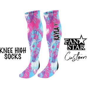 Personalized Tie Dye Gymnastic Socks Knee High Socks for Gymnasts, Custom Gymnastics Tie Dye Socks for Girls and Women, Team Gym Socks