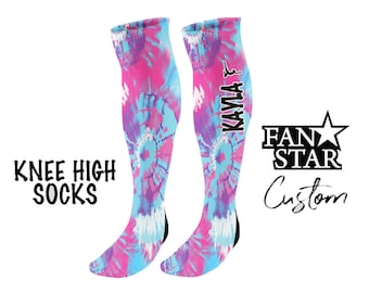 Personalized Gymnast Socks Knee High Tie Dye, Custom Gymnastics Tie Dye Socks, Team Gym Socks