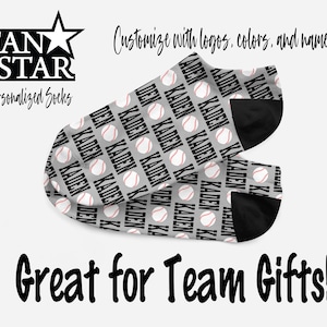 Personalized Baseball Ankle Socks, Custom Baseball Player Ankle Socks, Great Team Gift, Fun Baseball Socks!