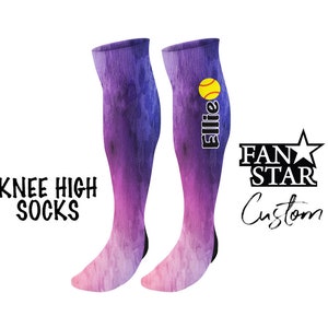 Personalized Softball Knee High Watercolor Socks, Custom Fastpitch Team Knee High Socks, Choose Your Color and add your team name!
