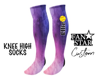 Personalized Softball Knee High Watercolor Socks, Custom Fastpitch Team Knee High Socks, Choose Your Color and add your team name!