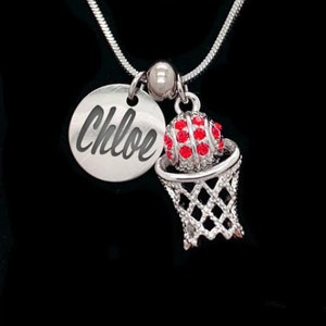 Custom BASKETBALL Pendant Name Necklace - Several Colors Available - Personalized, Stainless Steel, Crystal, Laser Engraved