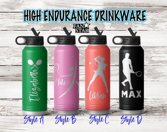 Personalized Tennis Water Bottle Engraved, Custom Tennis Water Bottle, Stainless Steel for Long Lasting Cold or Hot Drinks, Many Sizes