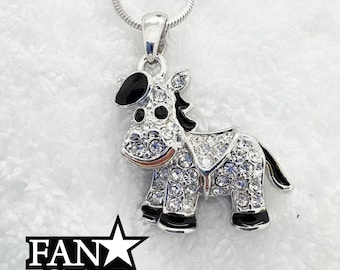 Crystal Horse Necklace Pendant with Stainless Steel Heart Name Charm