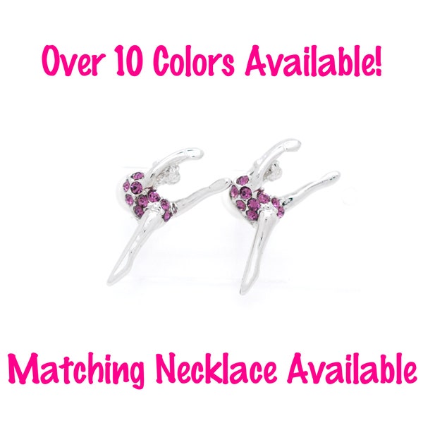 Crystal Gymnast Earrings - Gymnastics Leg Up Post Earrings - Many Colors Available - Rhodium Plated