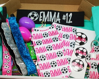 Personalized SOCCER Gift Box - Birthday Gift Box! MINI Size - Easter Gift Box - Option to Add Slides & Drawstring Bag