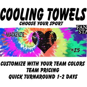 Personalized Softball Cooling Towels for Players with Tie Dye Background, Add Your Logo, Names, Colors, and also Choose Your Design