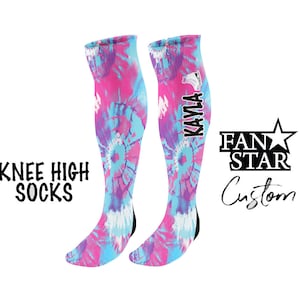 Personalized Figure Skater Socks Knee High Tie Dye, Custom Figure Skating Tie Dye Socks, Fun Figure Skating Socks