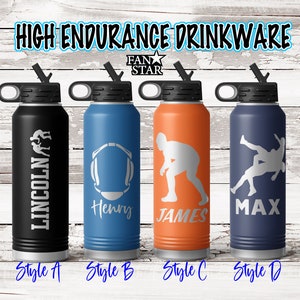 Personalized Wrestling Water Bottle Engraved, Custom Wrestling Water Bottle, Stainless Steel for Long Lasting Cold or Hot Drinks, Many Sizes