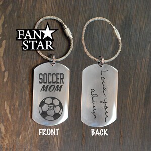 SOCCER MOM Keychain CustomHandwriting & Font Options|Personalized|Stainless Steel|Laser Engraved Key Chain