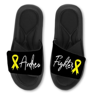 Personalized Yellow Awareness Ribbon Slides Sandals - Customize with your own words & ribbon color!