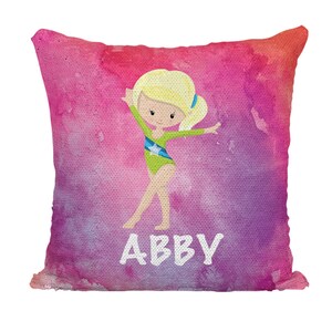 Personalized GYMNAST Custom Sequin Mermaid Flip Pillow Standing with Your Name or Team Name and Choice of Background