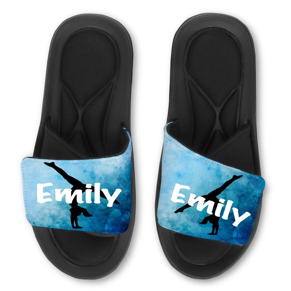 Personalized Custom Gymnast Slides Flip Flops Sandals with Water Background - Memory Foam Sole