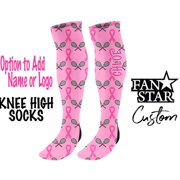 Personalized Pink Tennis Breast Cancer Knee High Socks, Custom Breast Cancer Awareness Socks, Add ANY text to the socks!