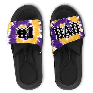 Custom TIE DYE Number 1 DAD Slides Flip Flops Sandals - #1 Dad Sandals - Choose your colors and font - Reverse