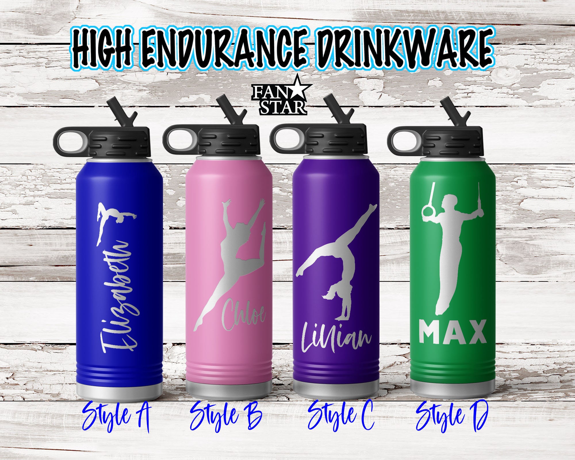 Botella de agua personalizada de acero inoxidable para gimnasia con tapa  superior con popote, botella de agua de 20 onzas personalizable (rosa